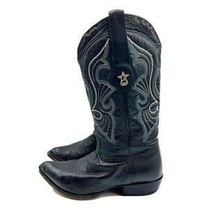 Los Altos Boots Mens 10 EE Western Cowboy Leather Black fire MEX 29